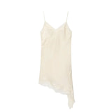 Asymmetric Lace Mini Slip Dress