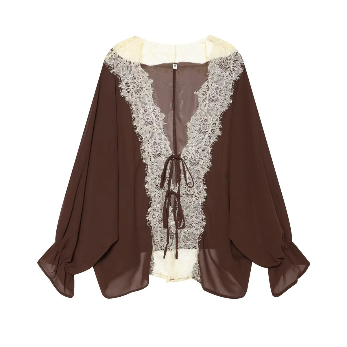 Sheer Lace Tie-Front Blouse