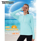 TACVASEN Women's UPF80+ Windproof Quick-Dry Hooded Long Sleeve Shirt with Raglan Thumbhole & Hidden Pocket Hair Port
