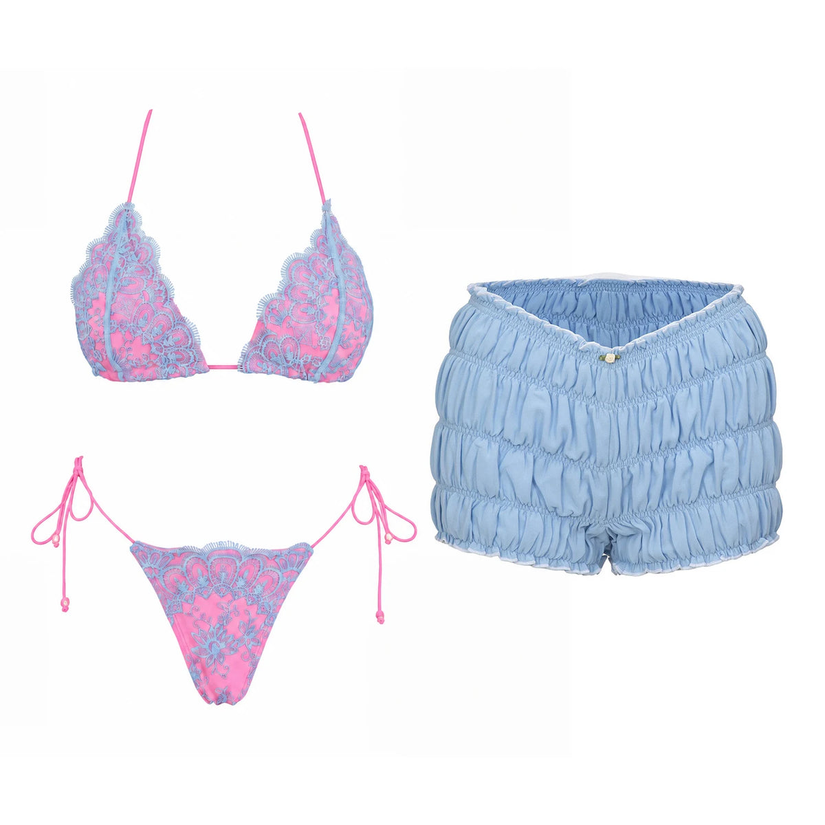 Lace Three-Piece Bikini Cover-Up Set