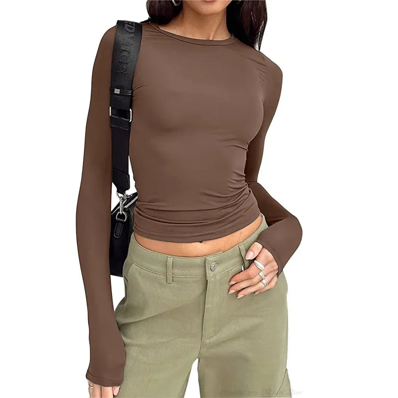 Aurelia Sun Fitted Crop Top – Short & Long Sleeve – Black, Long Sleeve