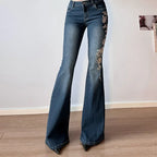 Denim Embroidered Flared Jeans