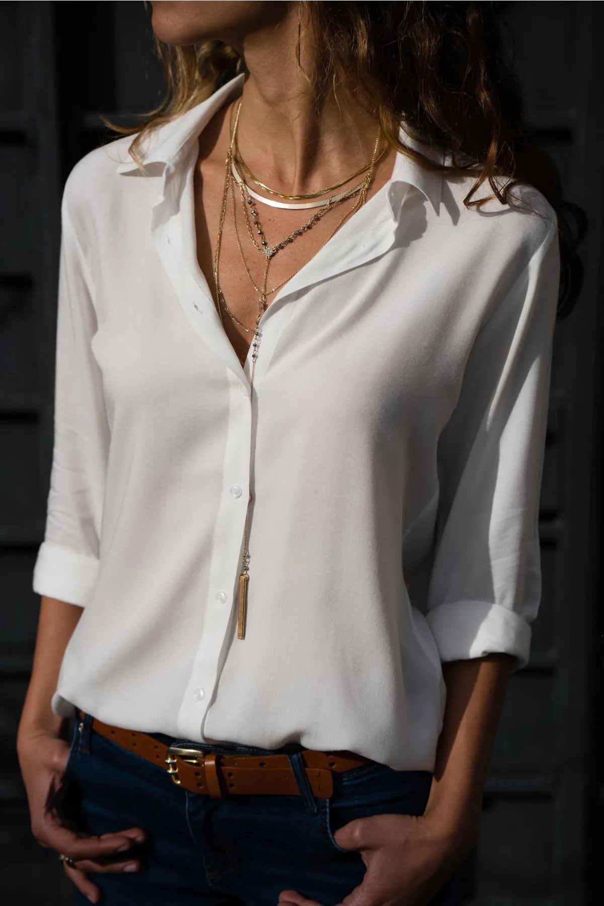 Relaxed Polo-Collar Button Shirt