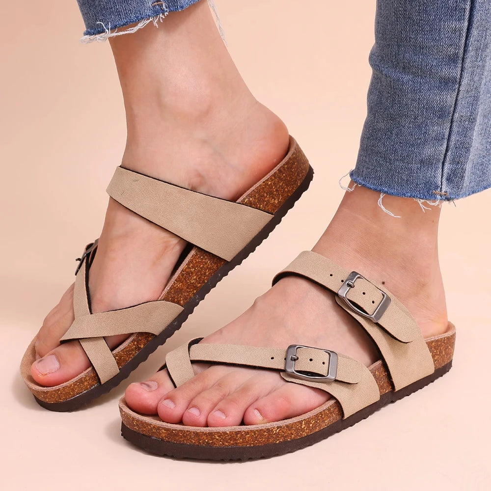 Adjustable Buckle Suede Mules
