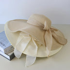 Bow-Trim Floppy Straw Sun Hat
