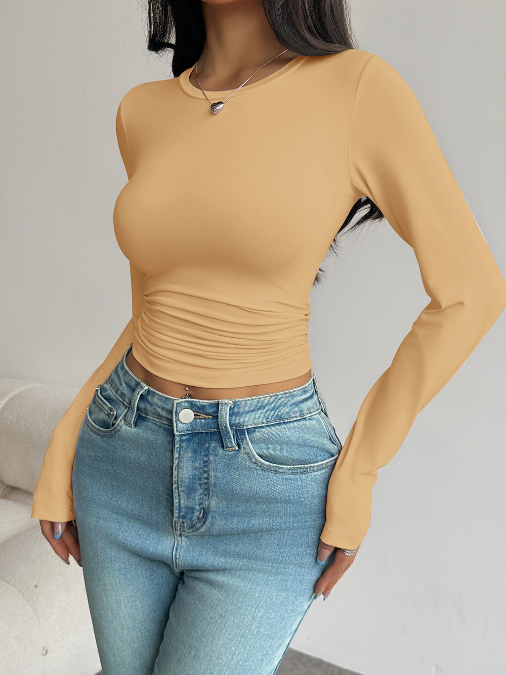 Long-Sleeve Slim-Fit Crop T-Shirt
