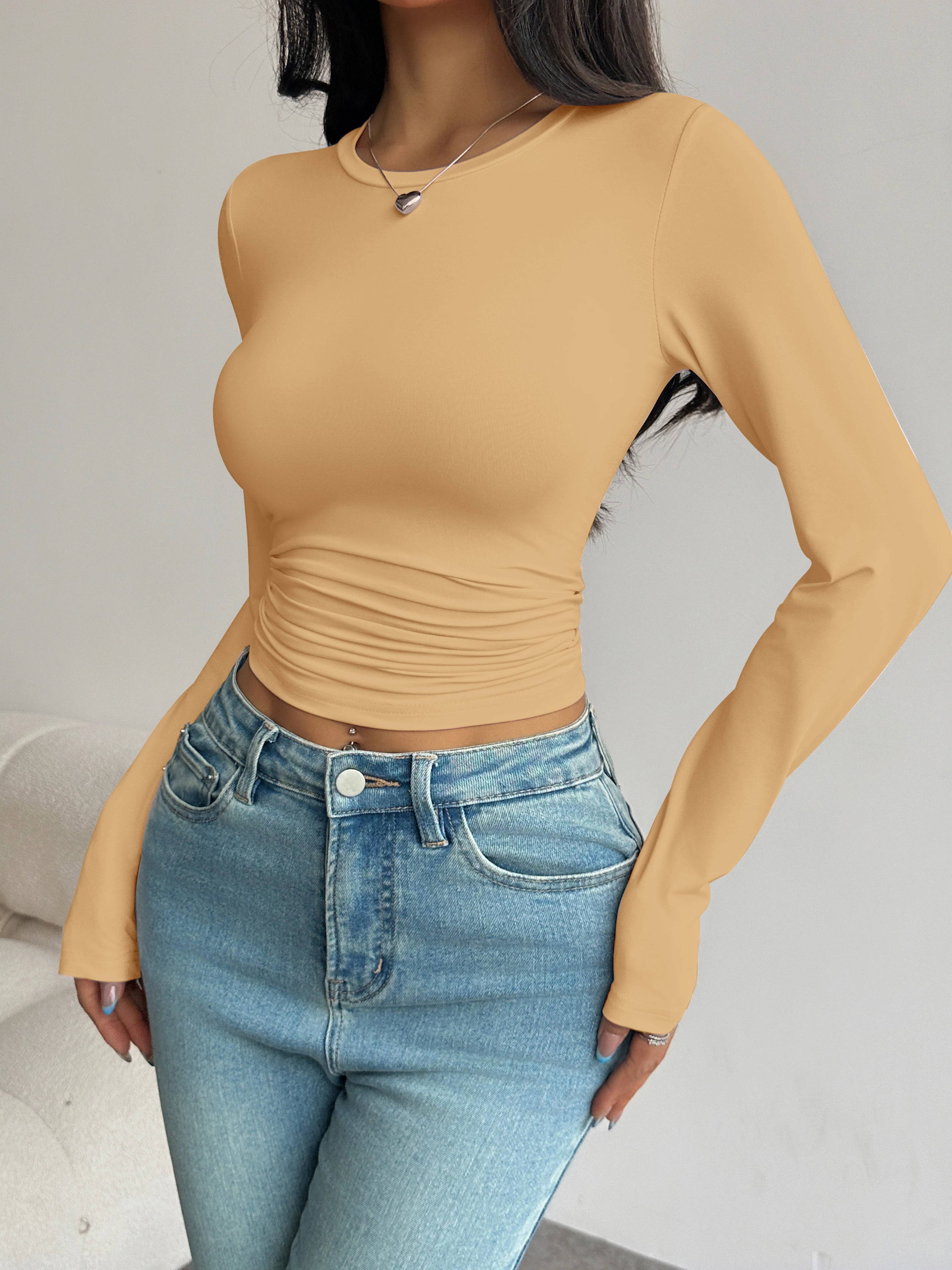Long-Sleeve Slim-Fit Crop T-Shirt