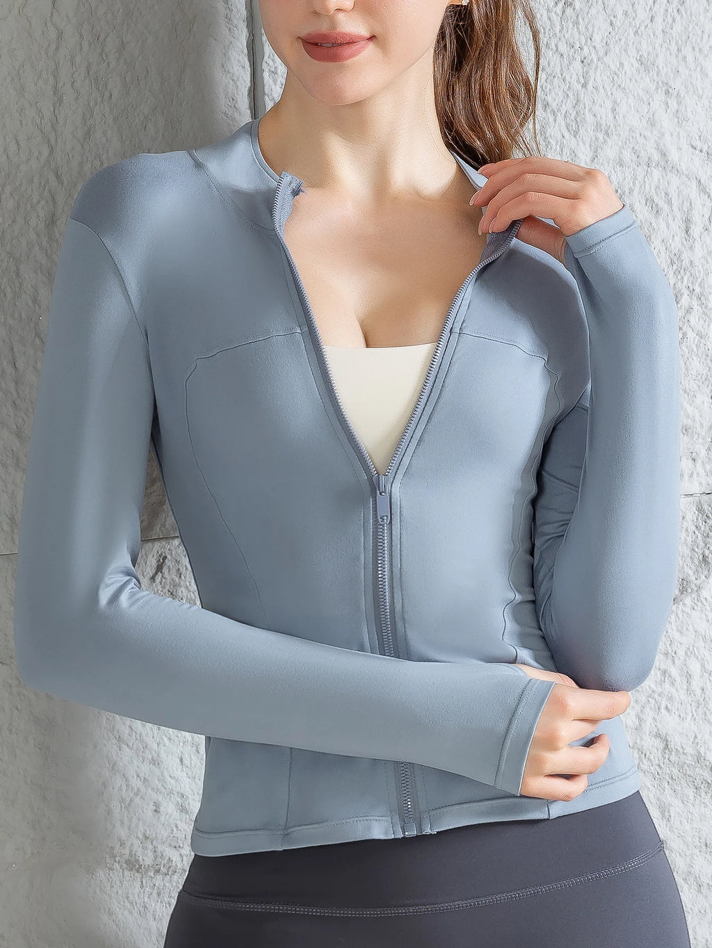 Yoga wear women's spring and summer stand-up collar zipper jacket slimming  sun-protective  long-sleeved high-end running and f