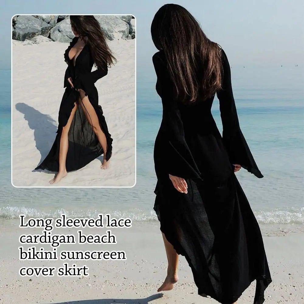 Ruffle-Sleeve V-Neck Beach Dress
