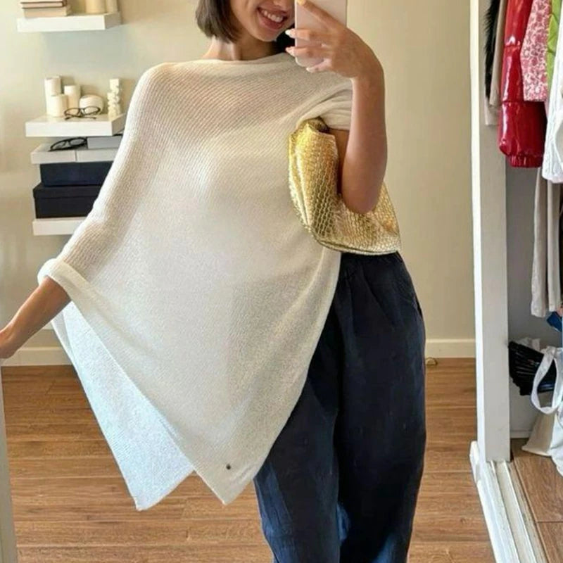 Open-Knit Asymmetric Beach Cover-Up