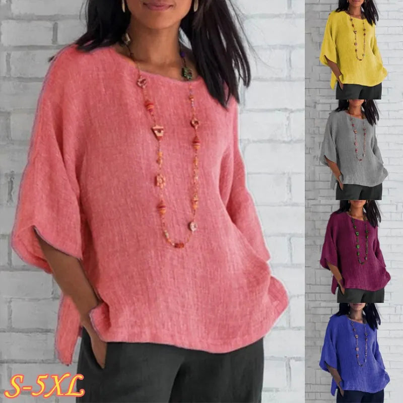 Relaxed Three-Quarter Sleeve Blouse