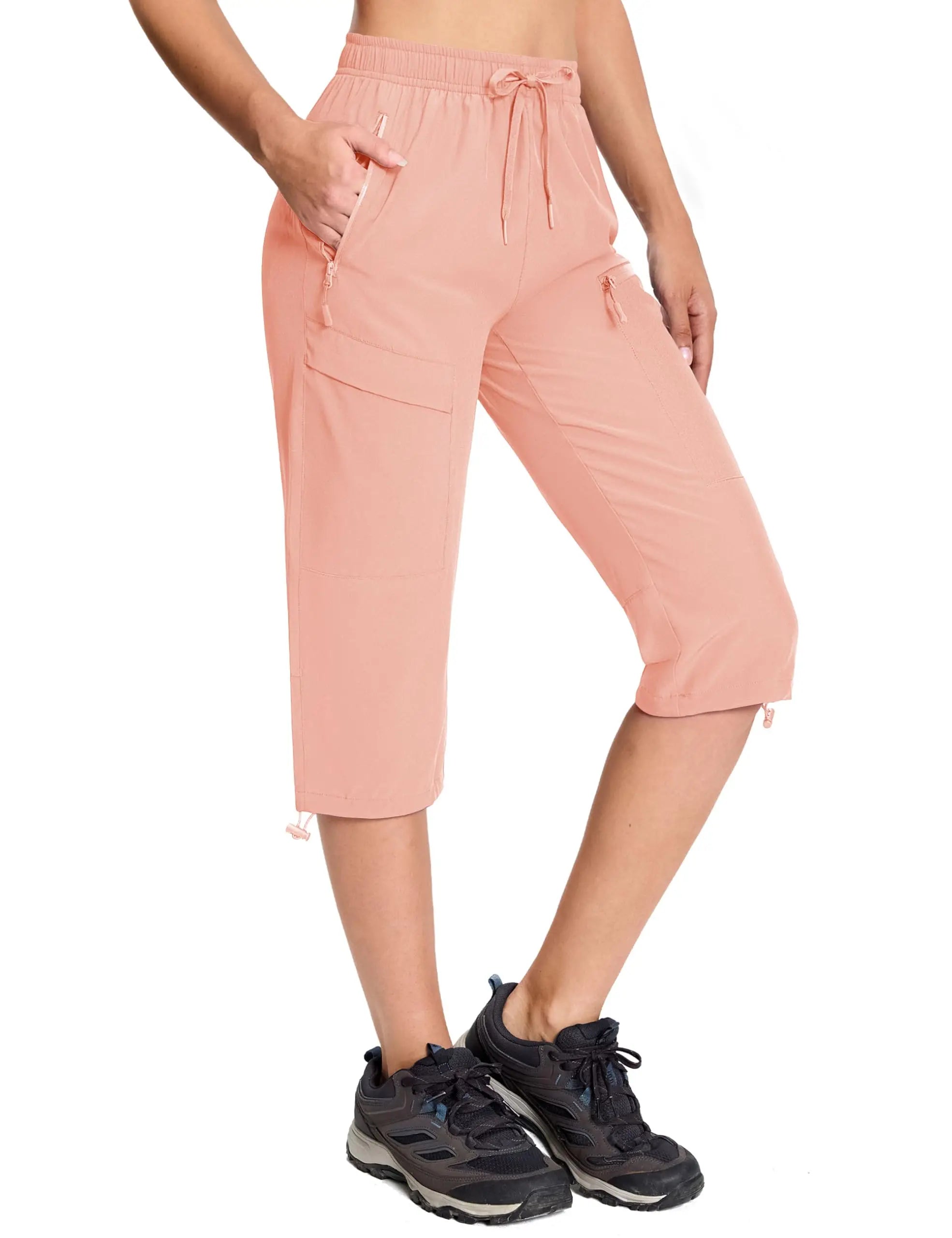 TACVASEN UPF50+ Quick Dry Capri Pants Womens Summer Hiking Cargo Pants 5 Pockets Waterproof Sun UV Protection Knee Length Shorts