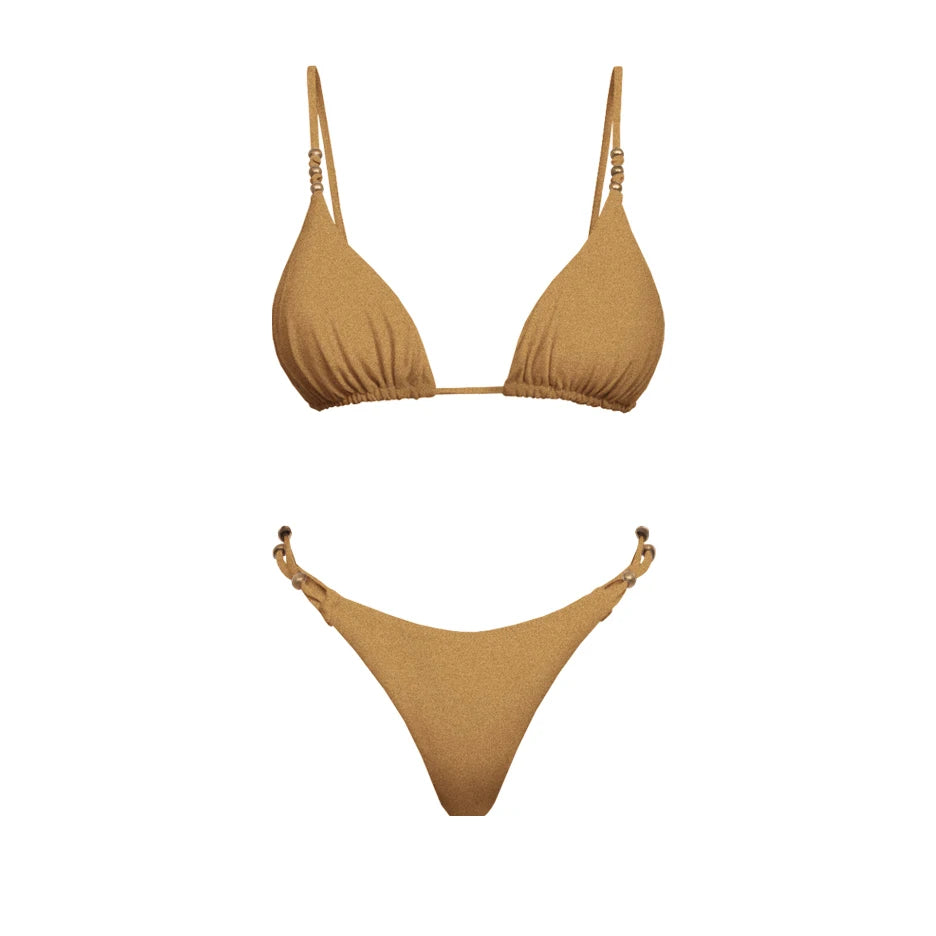 Strappy Three-Piece Bandeau Bikini Set