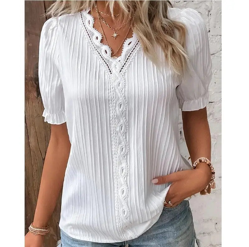 Plus-Size V-Neck Short-Sleeve Blouse