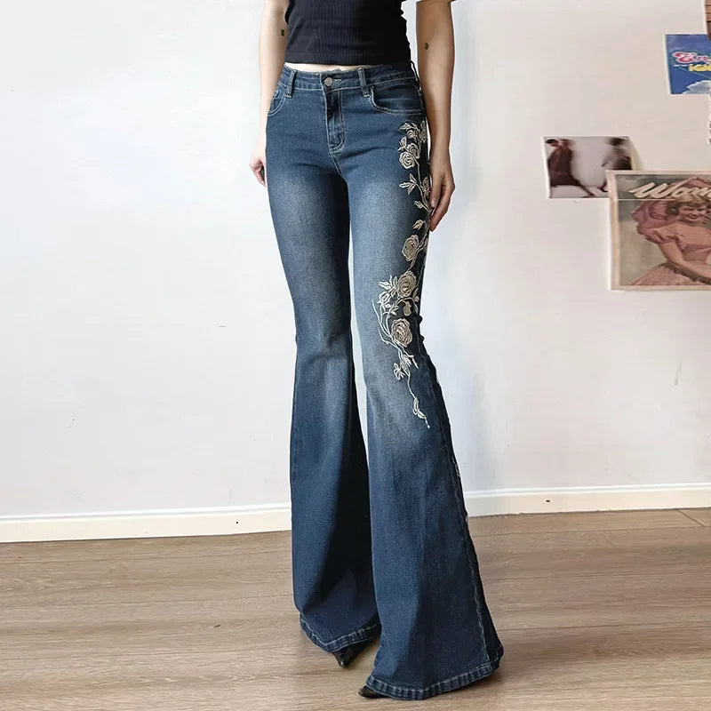 Denim Embroidered Flared Jeans