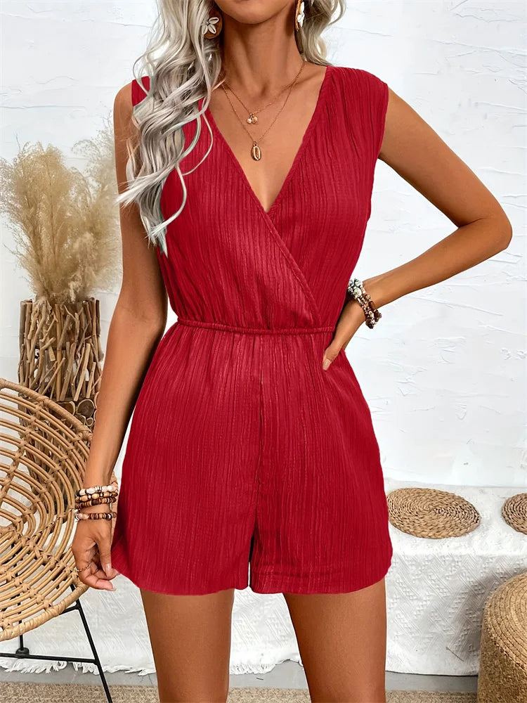 Cross-V Sleeveless Vacation Romper