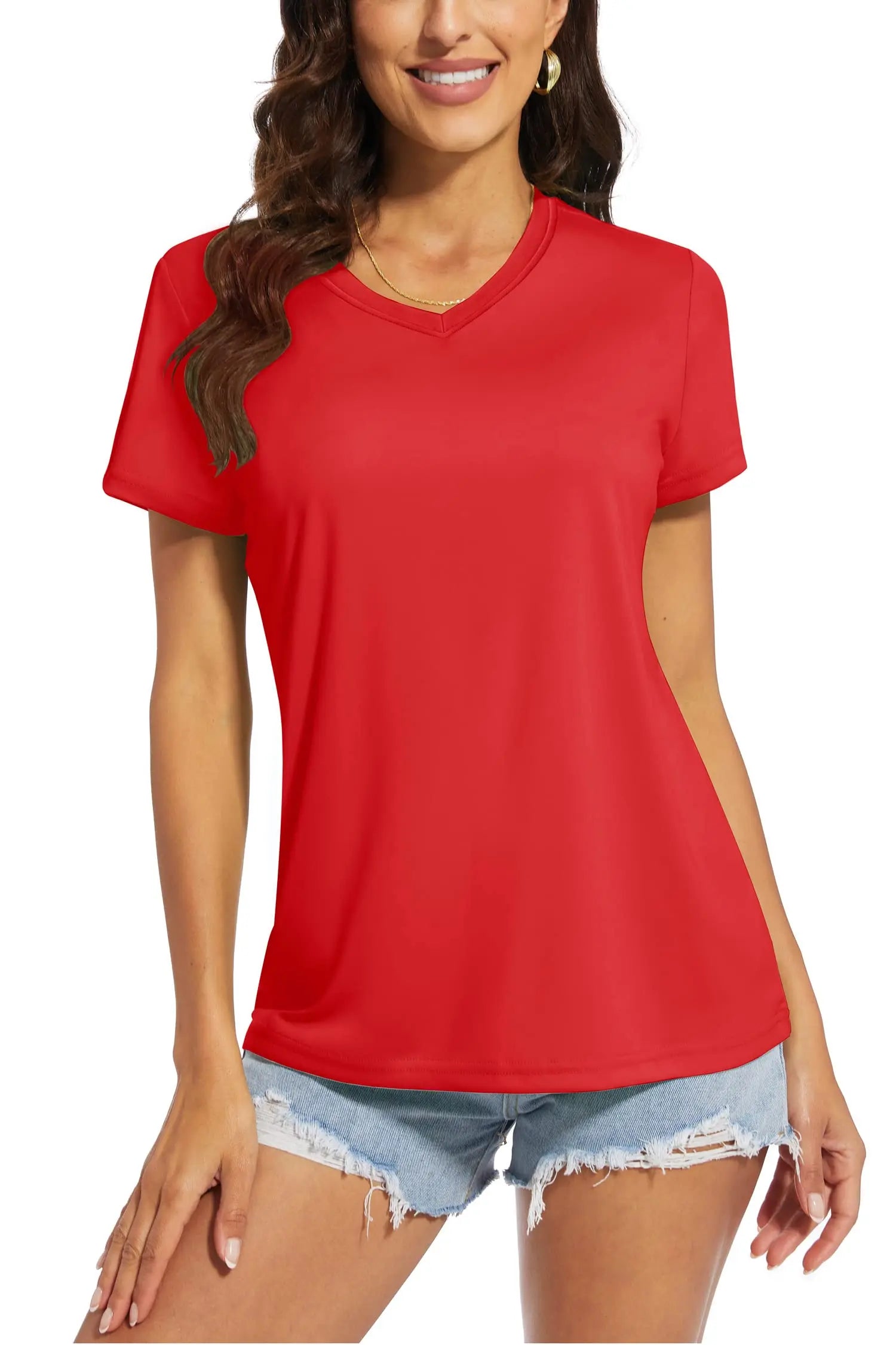 TACVASEN UPF 50+ Summer Short Sleeve V-Neck T-shirts Womens Sun Protection T-shirts Quick Dry Hiking Running Tee Shirts Tops