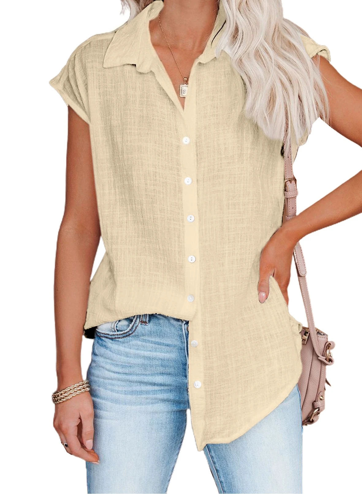 Cotton-Linen Short-Sleeve Relaxed T-Shirt