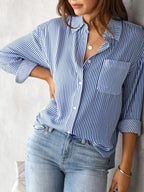 Striped Long-Sleeve Relaxed Blouse