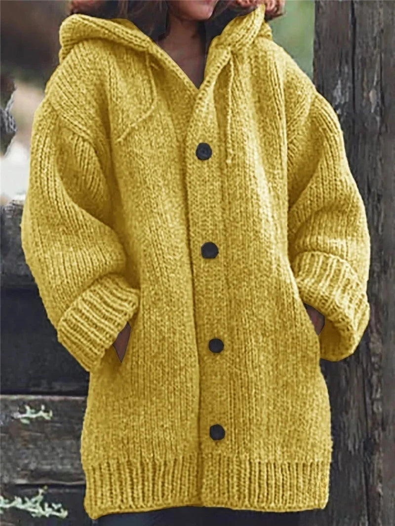Cotton Knit Hooded Cardigan