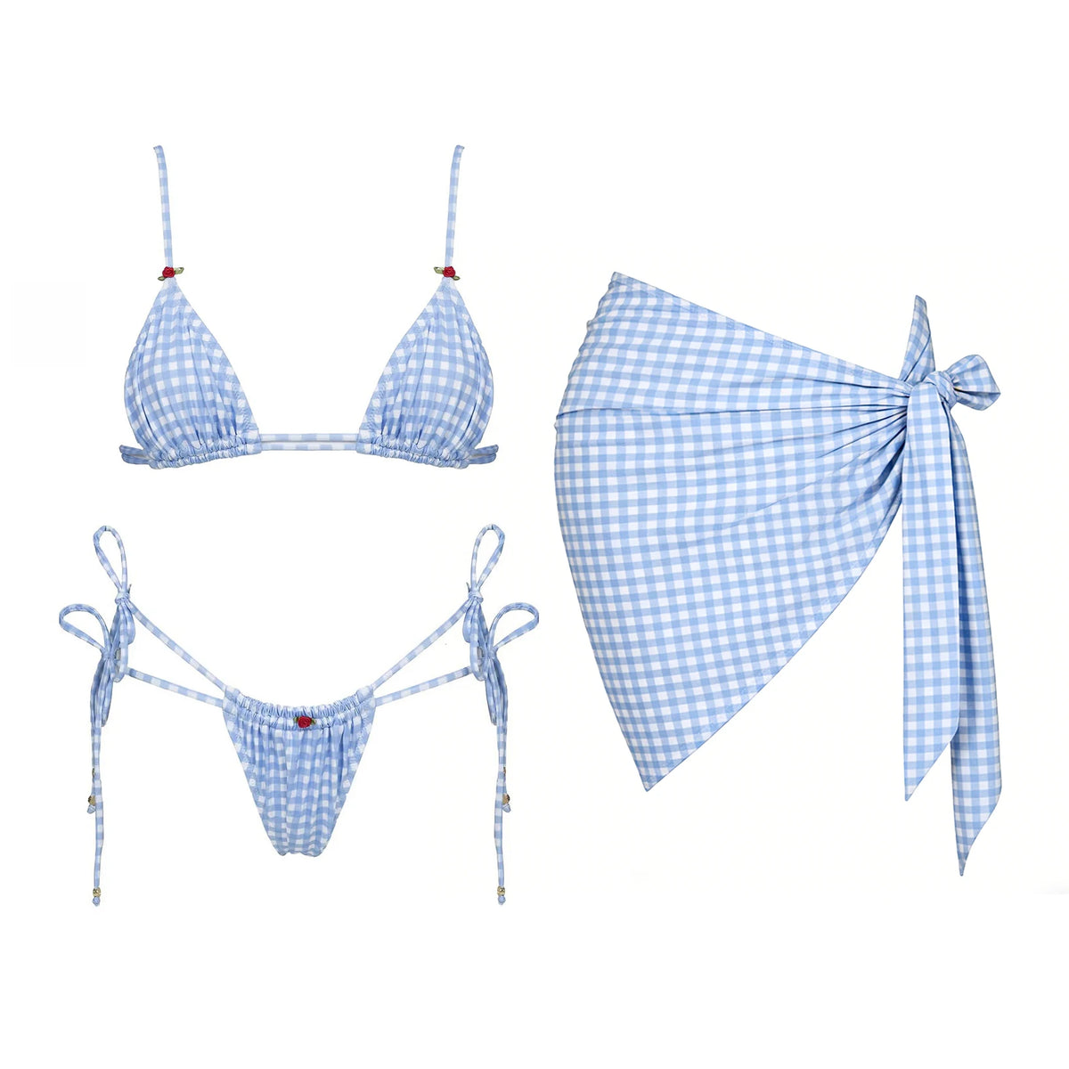 Striped Three-Piece Bandeau Bikini Set