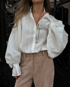 Cotton Button-Up Long-Sleeve Blouse