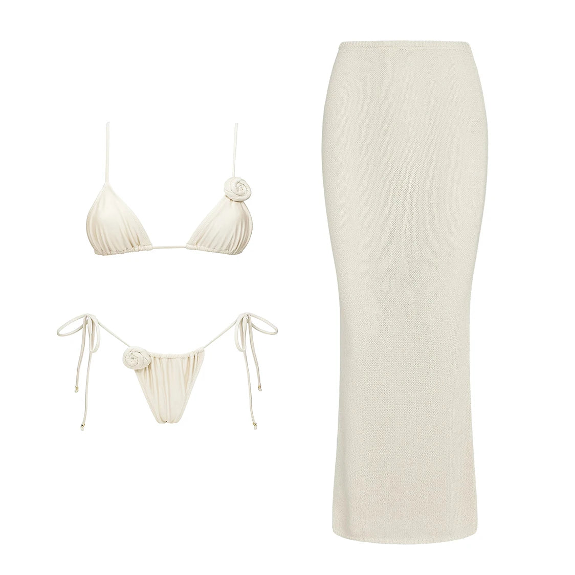 Floral Mesh-Skirt Bandeau Bikini Set