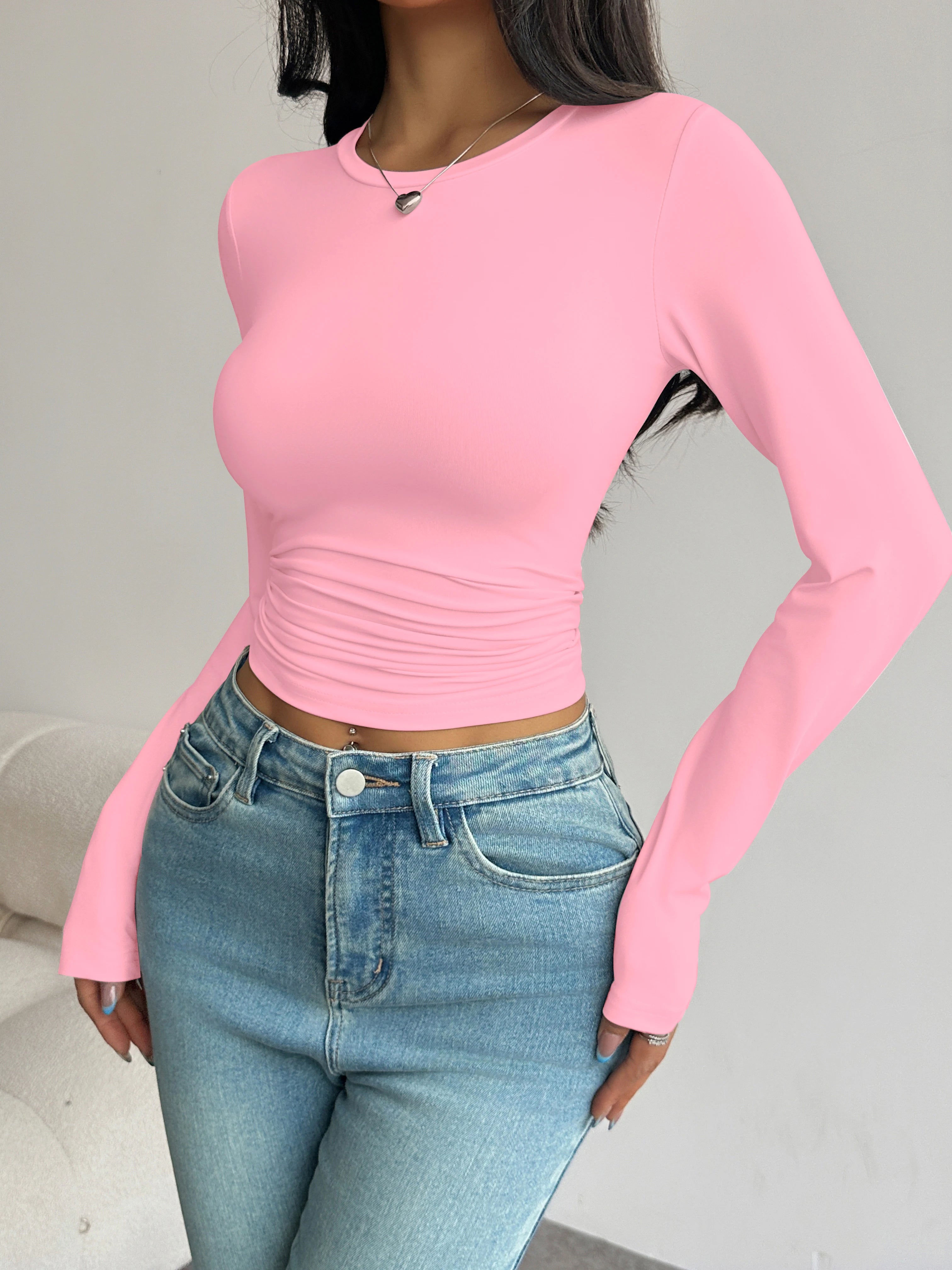 Long-Sleeve Slim-Fit Crop T-Shirt