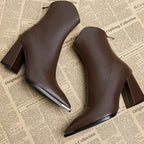 Pointed-Toe Chrome-Tip Ankle Boots