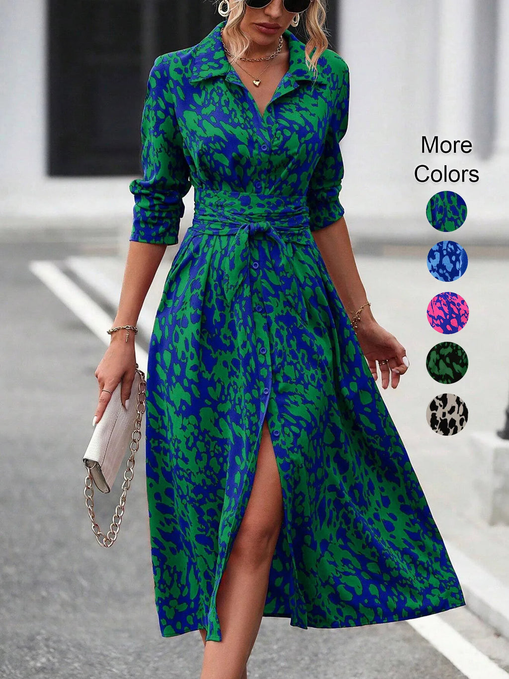 Belted Floral Shirt Dress