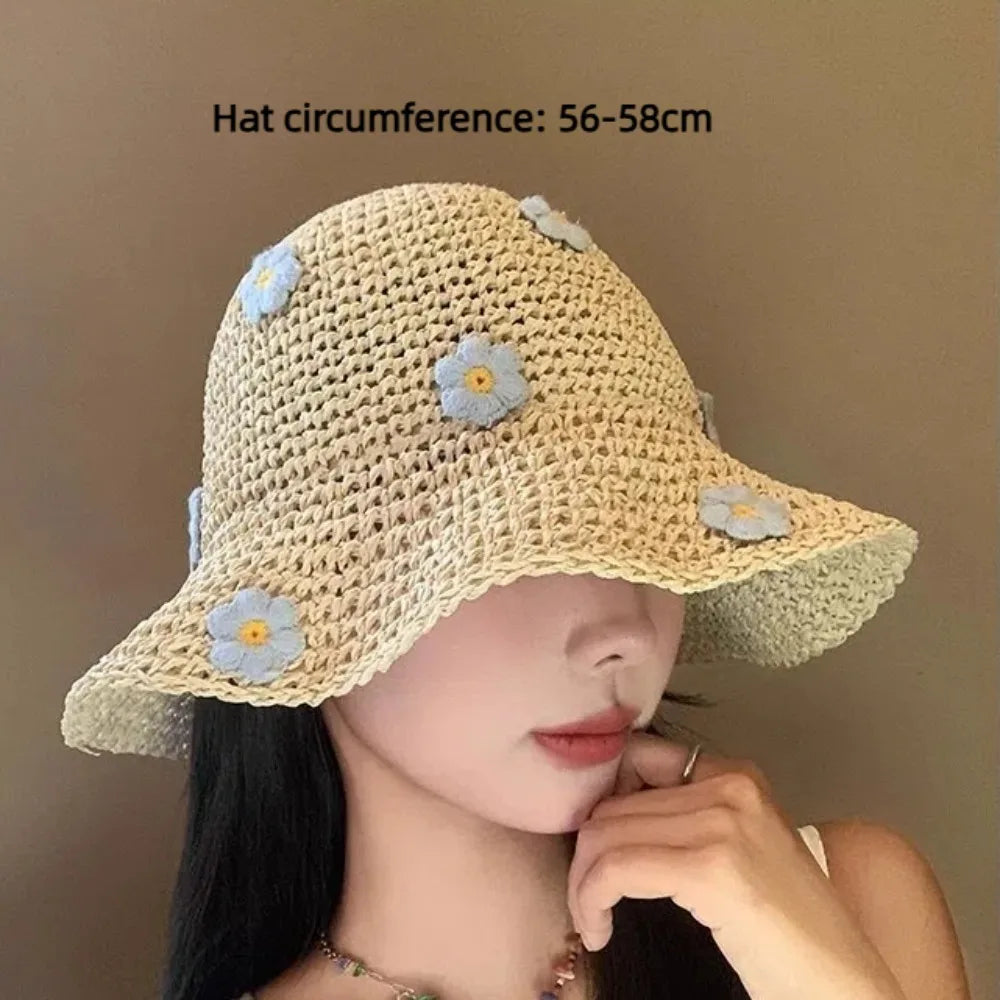 Floral Foldable Straw Bucket Hat