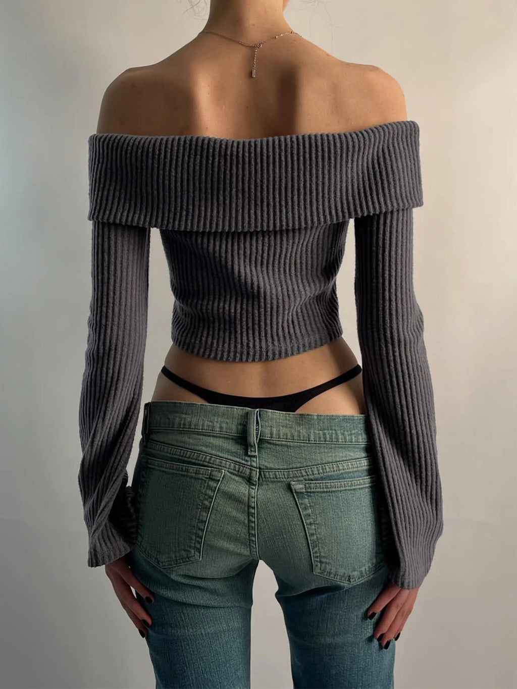 Off-Shoulder Flare-Sleeve Crop Top
