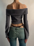 Off-Shoulder Flare-Sleeve Crop Top