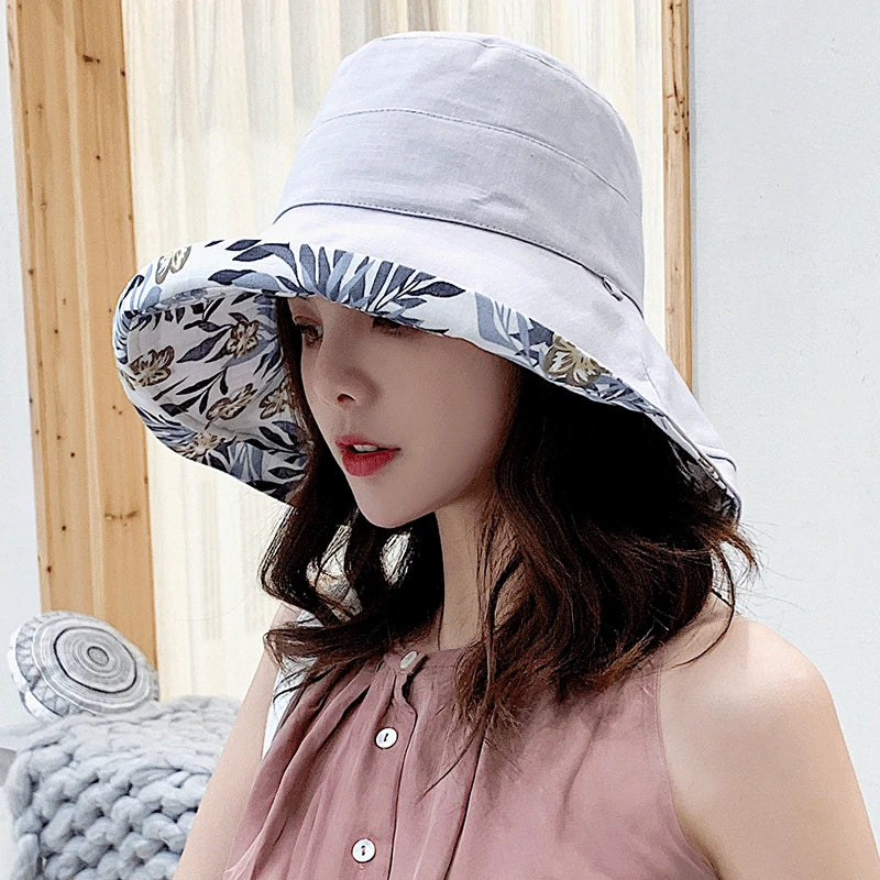 Reversible Leaf Print Bucket Hat
