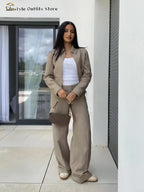 Zip-Collar Crop Top & Straight Pants Set