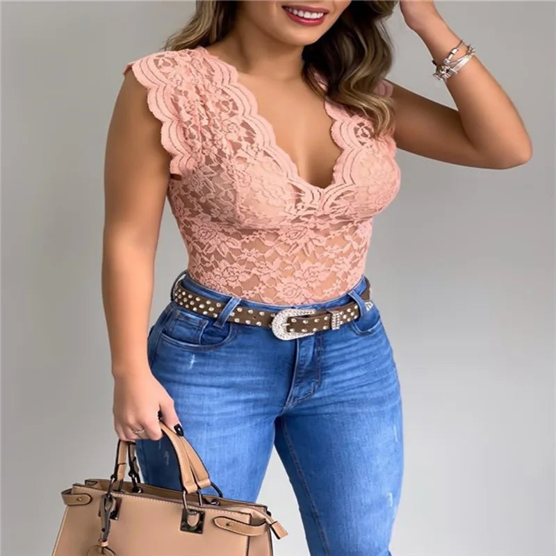 Aurelia Sun Lace Deep V-Neck Camisole Top – Multi