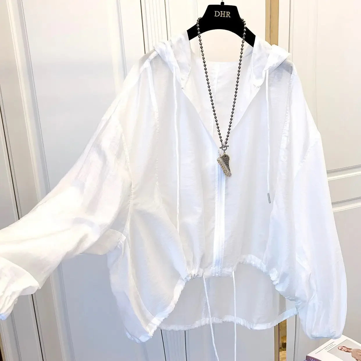 Women's Hooded Summer Sun Protection Zipper Jacket Thin Loose Jacket Breathable Lightweight Clothes Sunscreen Clothing Green