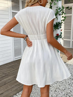 Lace V-Neck Puff-Sleeve Mini Dress