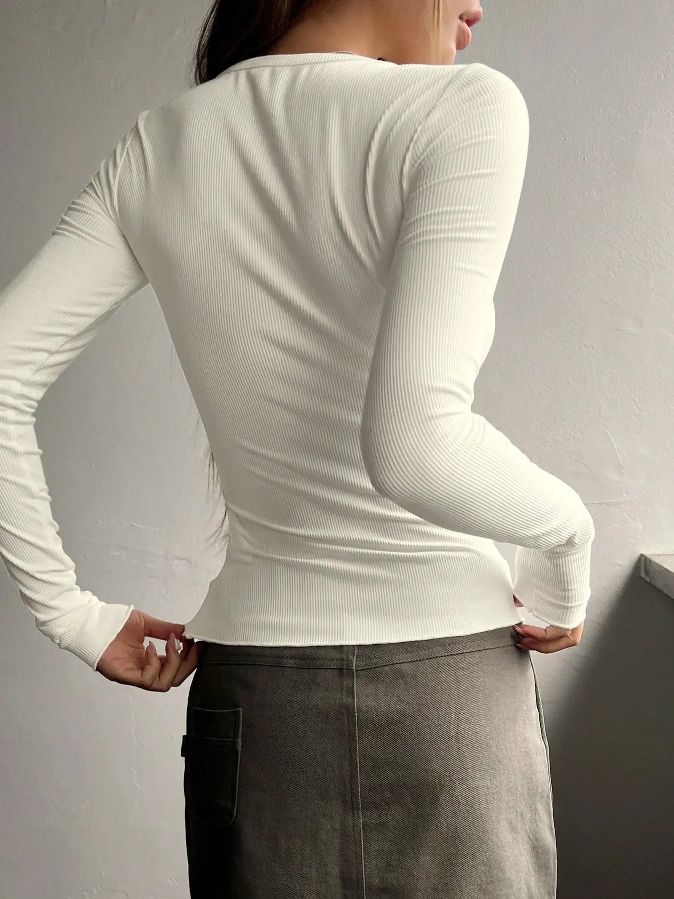 Ribbed Henley Long-Sleeve Tee