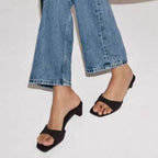 Square-Toe Kitten-Heel Slides