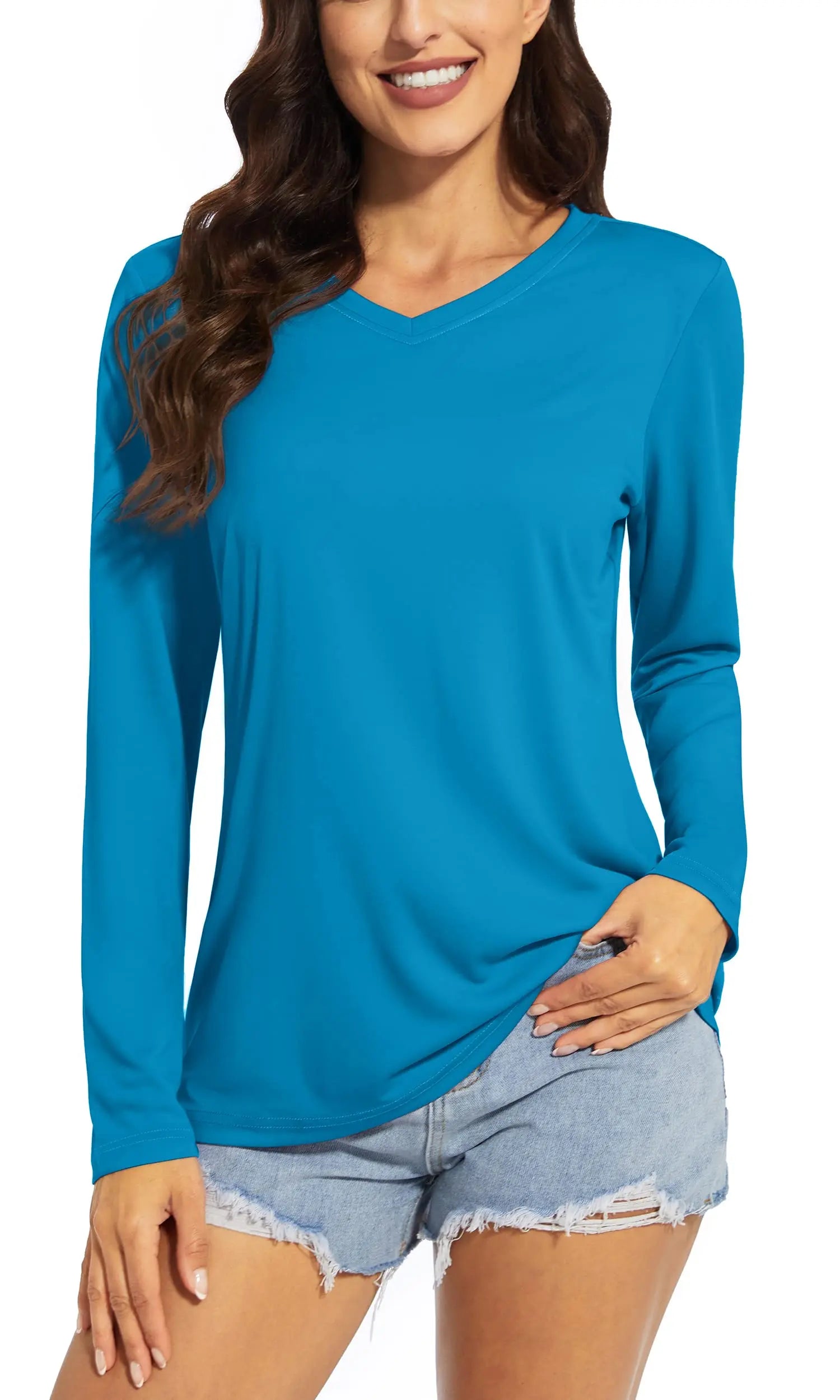 TACVASEN Summer UPF 50+ Long Sleeve T-Shirts Womens Sun Protection V Neck Fashion Tee Shirts Quick Dry Outdoor Hiking Pullover