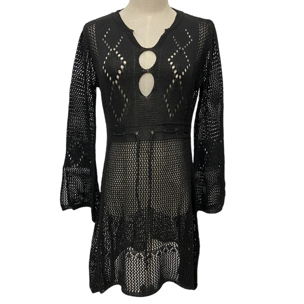 V-Neck Hollow-Out Beach Cover-Up