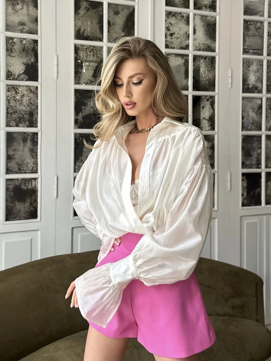 Flare-Sleeve Long-Sleeve Relaxed Blouse