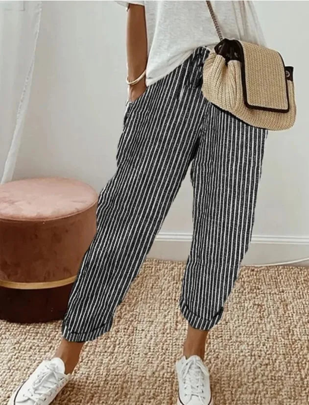 Striped Drawstring Wide-Leg Pants