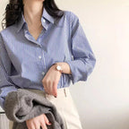 Striped Lantern-Sleeve Blouse