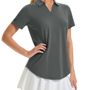 TACVASEN Womens UPF 50+ Sun Protection Golf Polo Shirts Short Sleeve V-Neck Curved Hem Tennis Tops Moisture Wicking Shirts