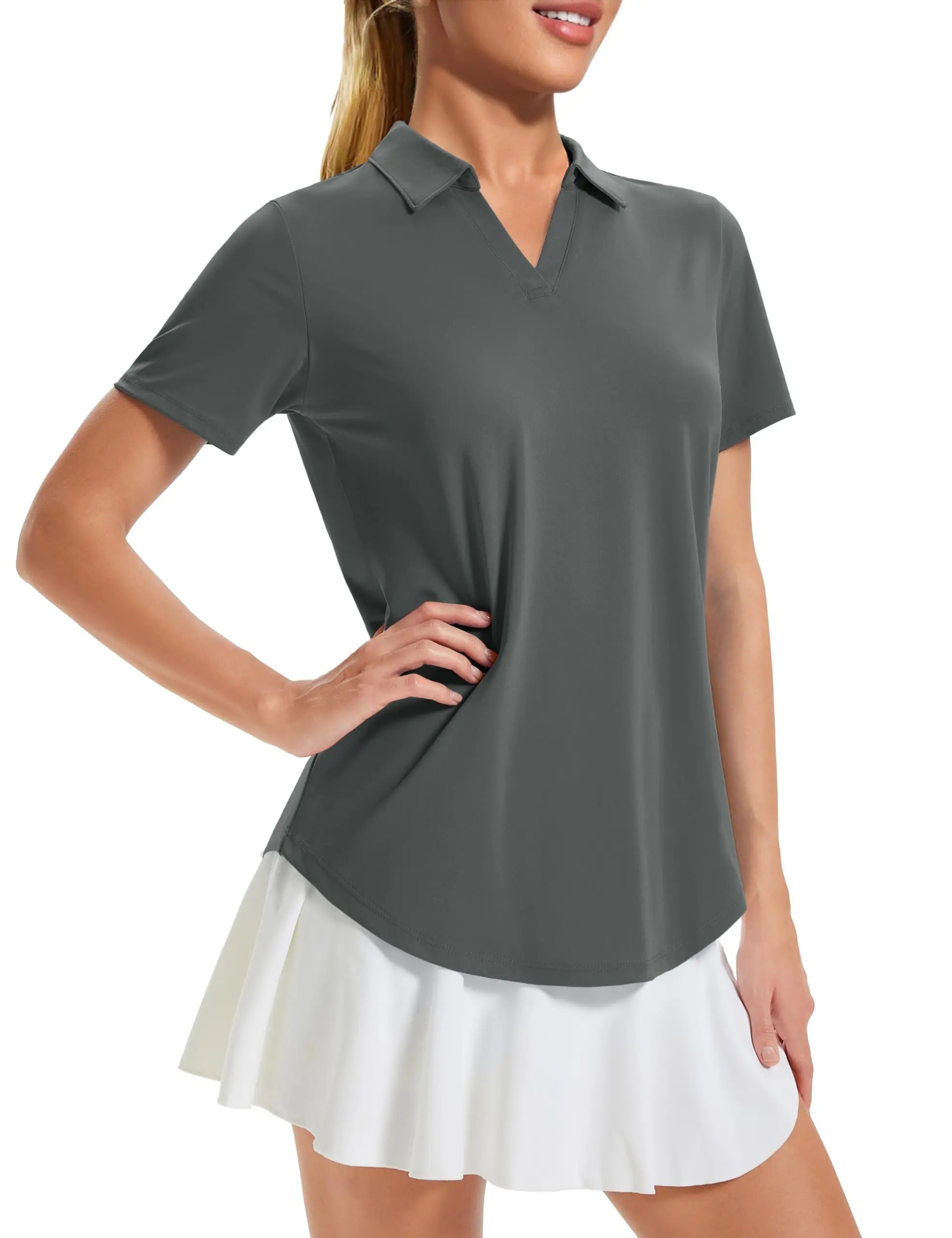TACVASEN Womens UPF 50+ Sun Protection Golf Polo Shirts Short Sleeve V-Neck Curved Hem Tennis Tops Moisture Wicking Shirts