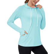 TACVASEN Women's UPF80+ Windproof Quick-Dry Hooded Long Sleeve Shirt with Raglan Thumbhole & Hidden Pocket Hair Port