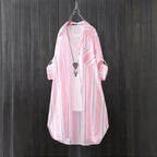 Chiffon sun protection shirt women's long-sleeved fashion top large size loose hip-covering striped long shirt