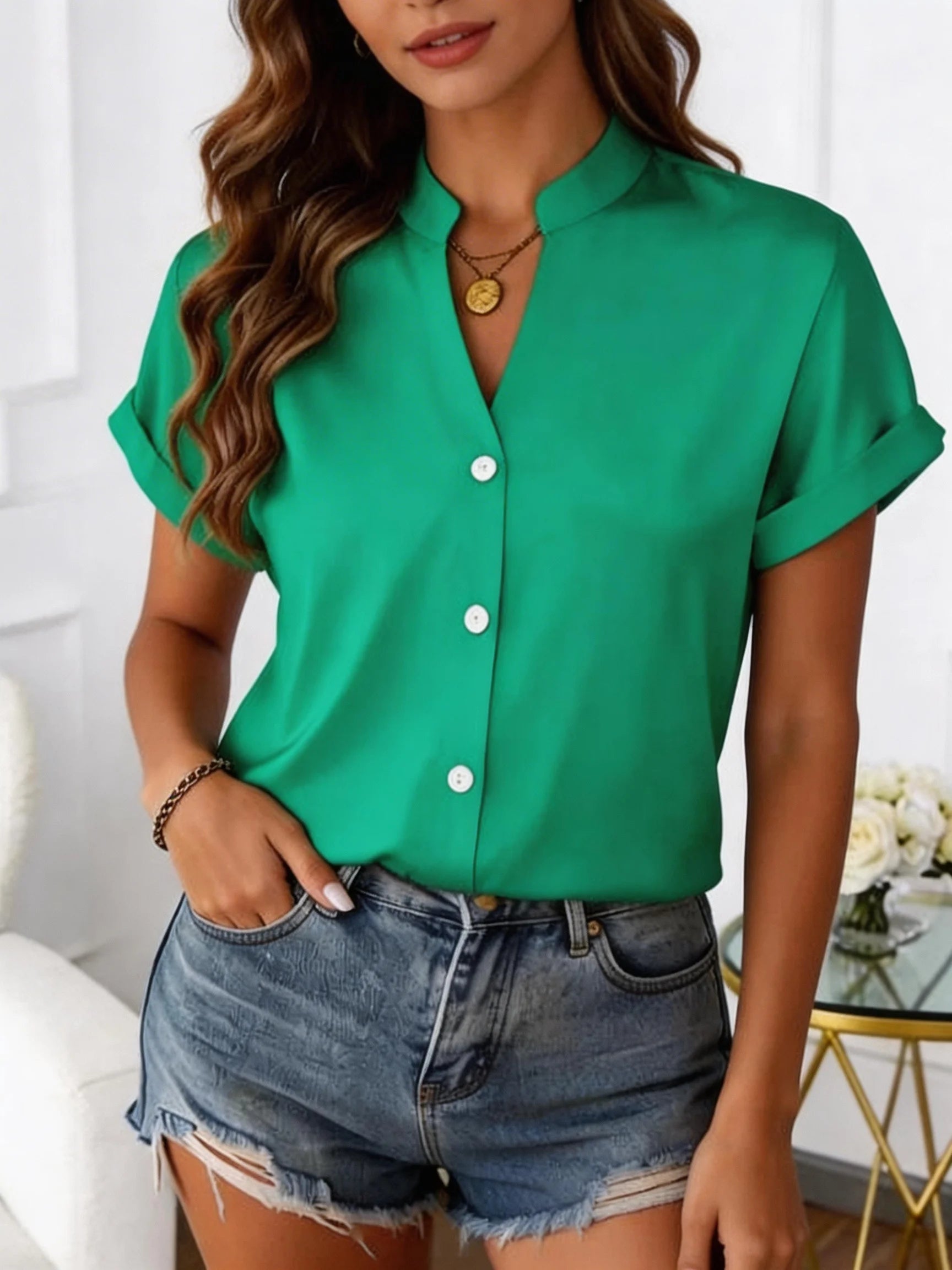 V-Neck Relaxed Slim-Fit Blouse